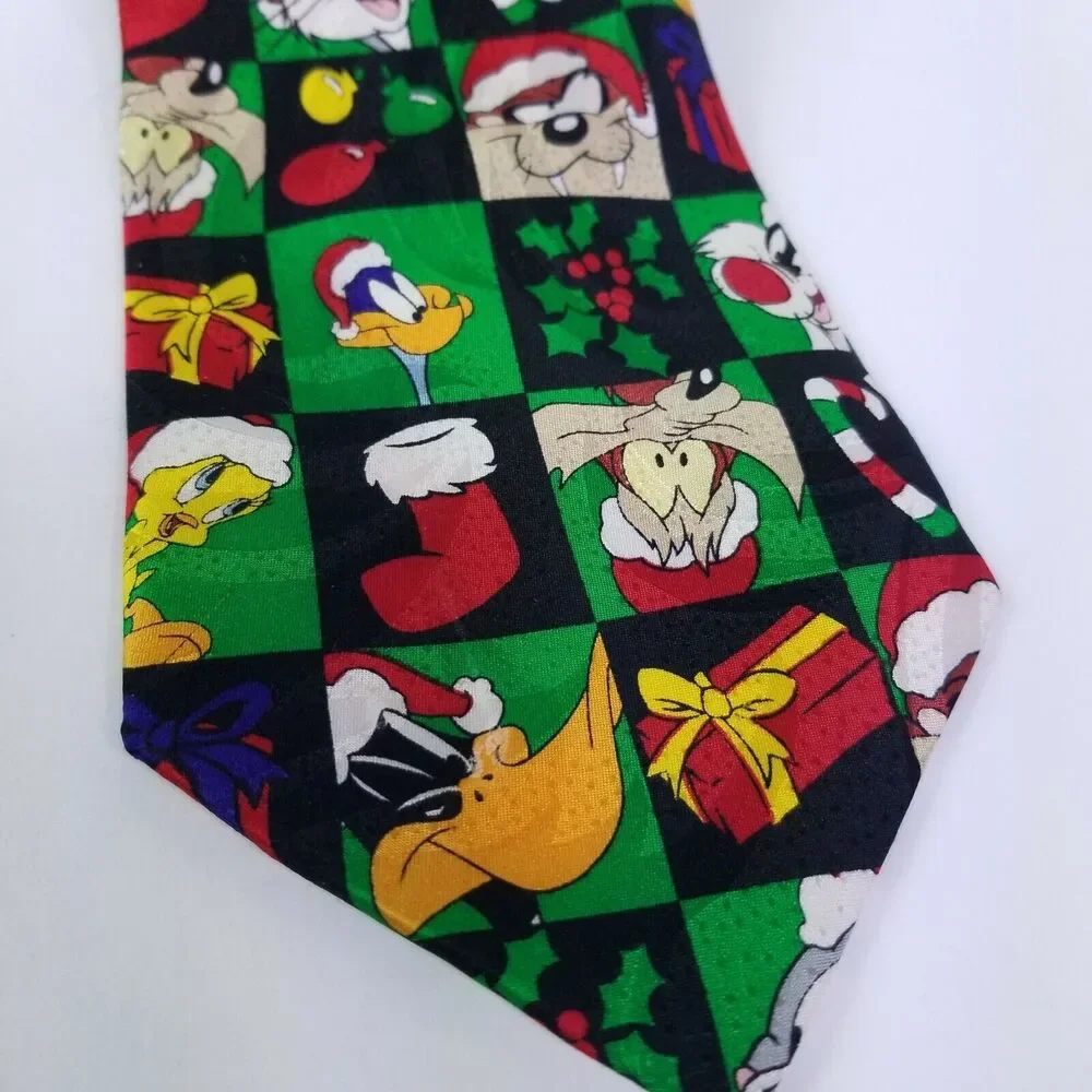 Vintage Looney Tunes Necktie Characters Bugs Bunny Christmas 100% Silk
